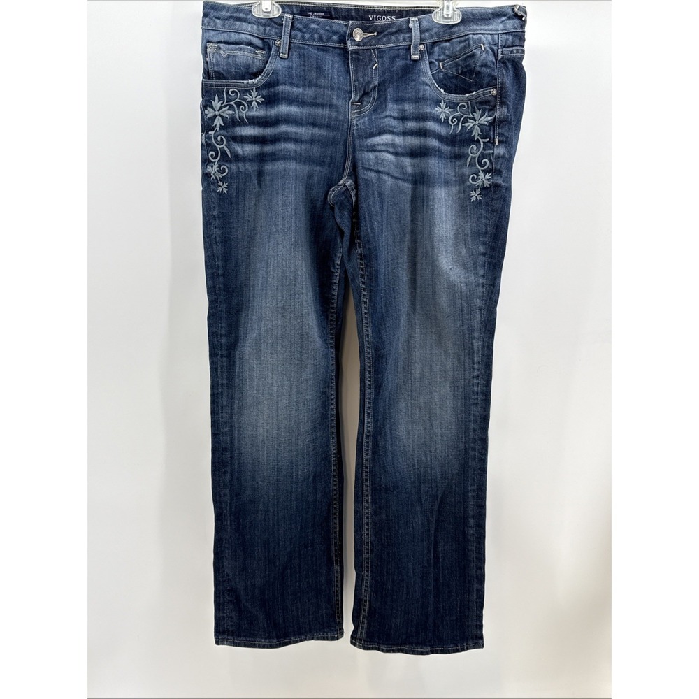 Vigoss Womens Jeans 16/33 Blue Jagger Skinny Embroidered Distressed Stretch